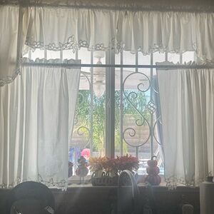 Classic White Lace Kitchen Valance and Tier Curtains